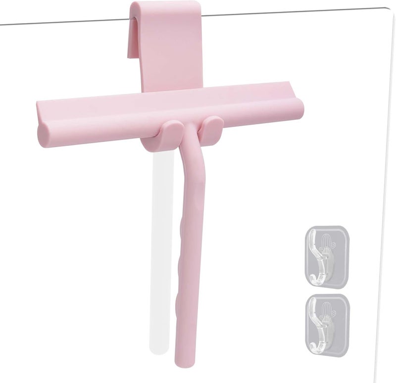 DEOFUXT Silicone Shower Squeegee for Glass Doors Window Squeegee for Walls, Sink, Mirror, Bathroom, Car Window Cleaning - Pink - Image 1